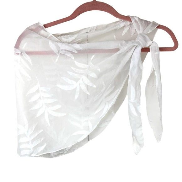 Pool Beach 2-piece sheer white coverup, S, crop top with tie & sarong, Vacation - Picture 3 of 9